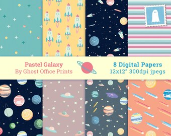 Modello spaziale, Galassia, Carta digitale, Sfondo, Pianeti, Download istantaneo, Stampabile, Astronomia, UFO, Razzi, Meteora, Stelle, Scrapbooking