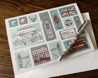London Greeting Cards, A5, Kew Gardens, Snow, UK, United Kingdom, Baker Street, Sherlock, British England English Christmas Vintage Drawing