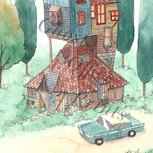 Tana, Cottage, Stampa artistica, Acquerello, Casa, Fan art, Dipinto, Compleanno, Inaugurazione della casa, Nuova casa, Strega, Mago, Arte murale A4