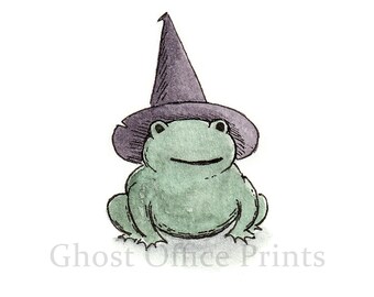 Witch Frog Art Print, Wizard, Familiar, Gift, Wall Art, Painting, Toad, Pet, Animal, Housewarming, A5, New Home Decor, Watercolour, Magic