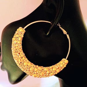 Exaggerated Dazzling Gold Encrusted Large Hoop Earrings Y2K Glam Lightweight Jewelry