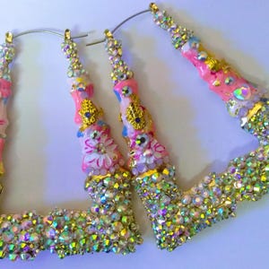 Exotic Embellished Rainbow Evil Eye Bamboo Earrings Rhinestone Protection Jewelry