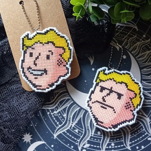 Large Hand Sewn Fallout Vault Boy Keyrings | Fallout Keychain | Gaming Gifts | Gifts For Gamers | Fallout Cross Stitch