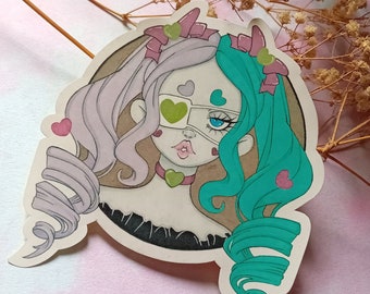 Sticker brillant fille effrayante | Sticker kawaii fait main