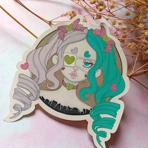 Hearts & Eye Patch Girl Glossy Die-Cut Stickers | Journal Stickers | Planner Stickers | Scrapbook Stickers | Decals | Kawaii | Creepy Cute