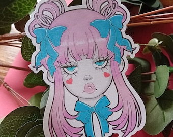 Creepy Sad Girl Sticker | Pastel Goth Die-Cut Decal