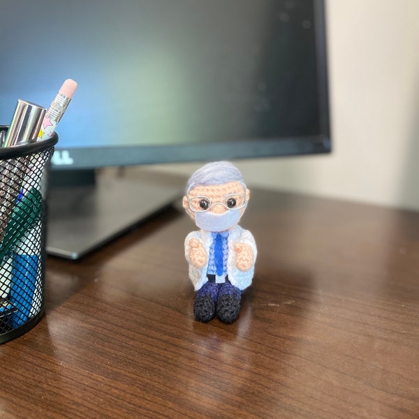 Dr. Fauci-Inspired Crochet Doll (8"), Dr. Fauci  Handmade Doll, Dr Fauci Standing Doll