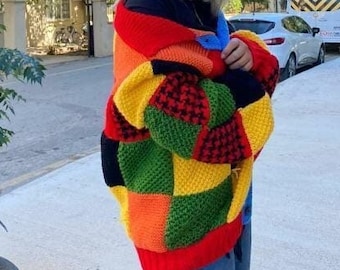 Patchwork Cardigan Oversize Sweater Handmade JW Anderson Inspired Multi-color Cardigan Cardigan for Harry Fans Style Fans