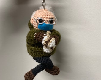 Bernie Sanders Inauguration Doll, Amigurumi Doll Key Chain, Bernie's Mittens Crochet Amigurumi, 4.5 inch (sitting) (USA Seller),