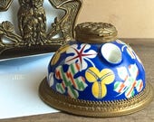 Porcelain Inkwell with Brass Repousse Lid, Lidded Ink well, Vintage Ink Pot