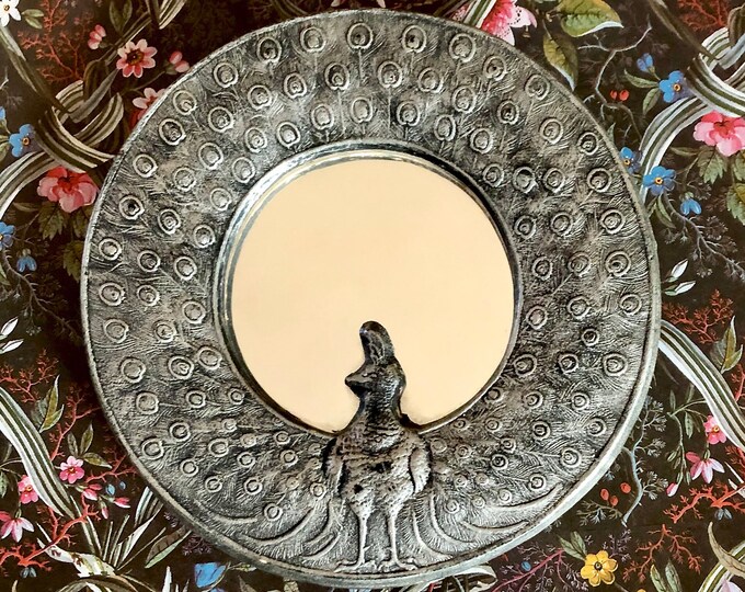 Small Peacock Wall Mirror Round Plaster Decorative Wall Etsy