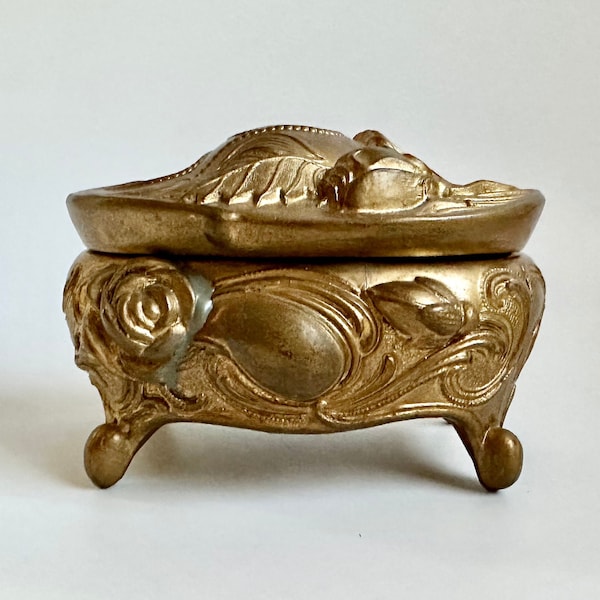Jewelry Casket with Roses, Small Art Nouveau Jewel Box