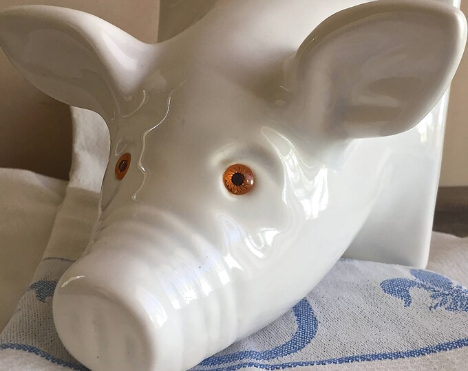 Faux Taxidermy Pig Head, Animal Head Towel Holder, Wall Mount Ceramic