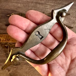 6 Burnished Brass Amerock Drawer Pull with Fixed Handle & Faux Keyhole, American Colonial Style