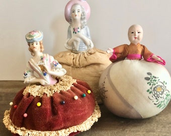 Half Doll Pincushion Germany, Japan, Japanese Roly Poly Gofun