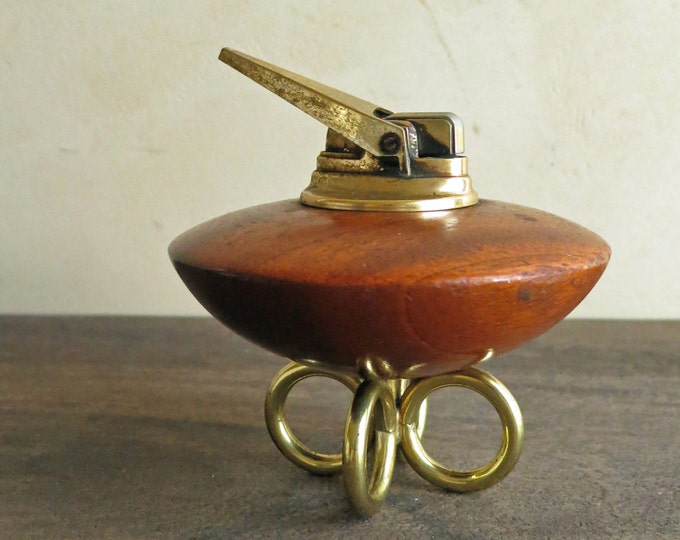 Ronson Danish Modern Table Lighter Wood and Brass Lighter Etsy