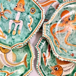 S/6 MCM C.A.S. Vietri Fish Plates Italy, Italian Art Pottery