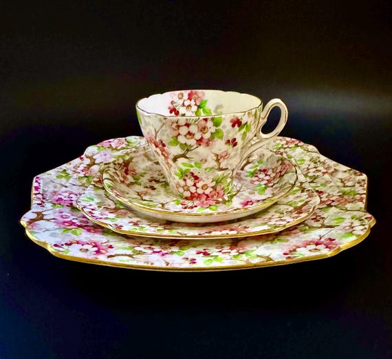 Shelley MAYTIME Cup & Saucer, Pink Cherry Blossom Cambridge Shape