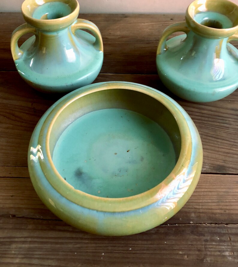 Arts Crafts Pottery FULPER Pottery Low Bowl Crystalline Jade Green