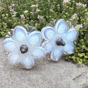 Antique Victorian Opalescent Glass Rosette Curtain Tie Backs