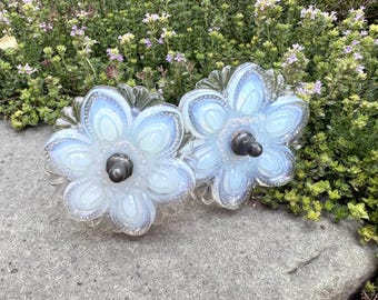 Antique Victorian Opalescent Glass Rosette Curtain Tie Backs