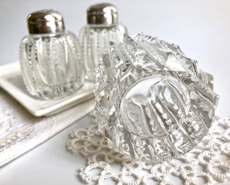 Cut Crystal Glass Toothpick Holder & Salt Pepper Shakers ...