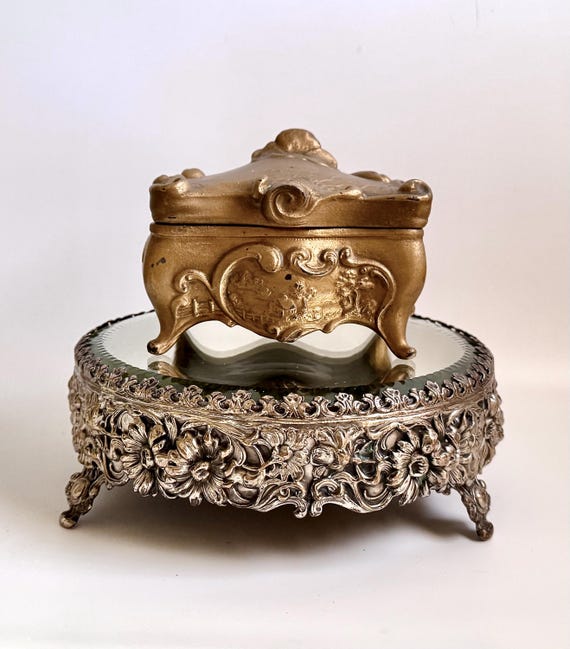 Brainard & Wilson Jewelry Casket, Antique Art Nouveau Footed Box 174