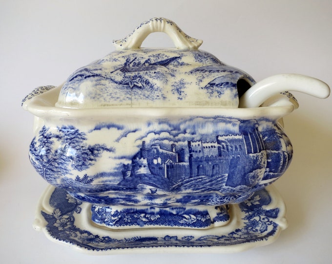 Blue and White Tureen Blue Transferware Lidded Serving Dish Etsy