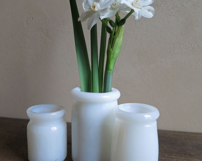Set of 3 White Glass Jars Small White Milk Glass Jars Anchor Etsy