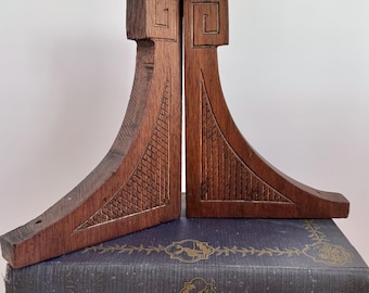 Vintage Oak Wood Shelf Brackets or Small Corbels, Arts & Crafts Style