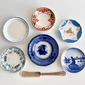 Vintage Butter Pats, Antique Transferware, Flow Blue, Royal Crown Derby, England