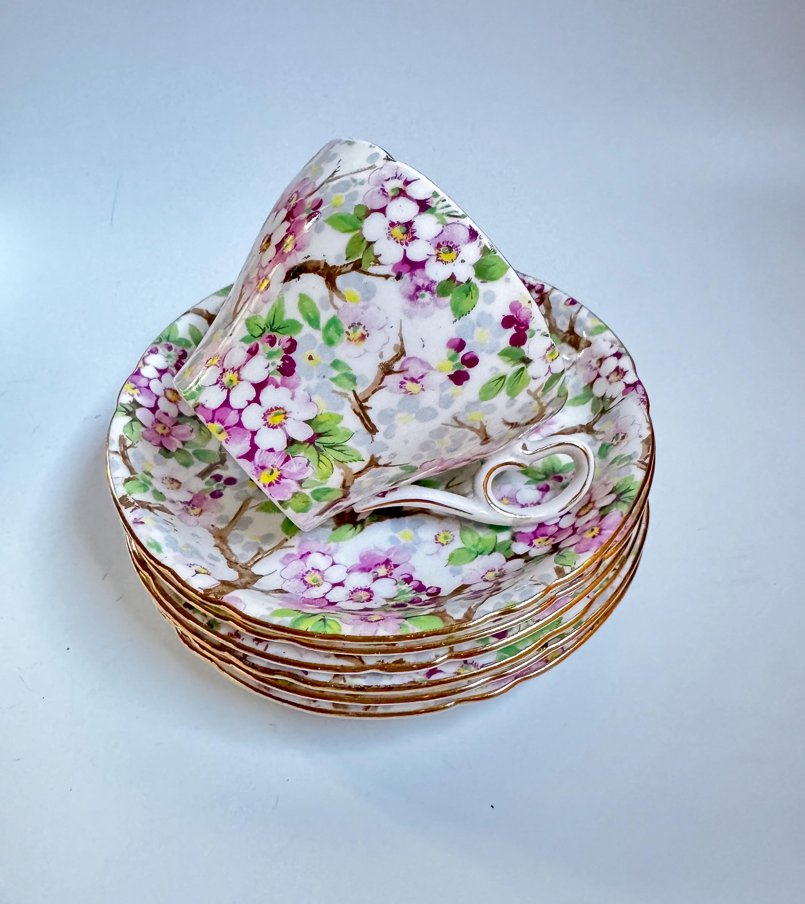 Shelley MAYTIME Cup & Saucer, Pink Cherry Blossom Cambridge Shape