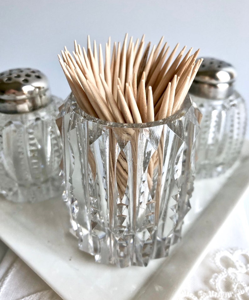 Cut Crystal Glass Toothpick Holder & Salt Pepper Shakers Etsy