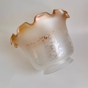 French VIANNE Glass Light Shade, Ruffled Edge Satin Etched Floral