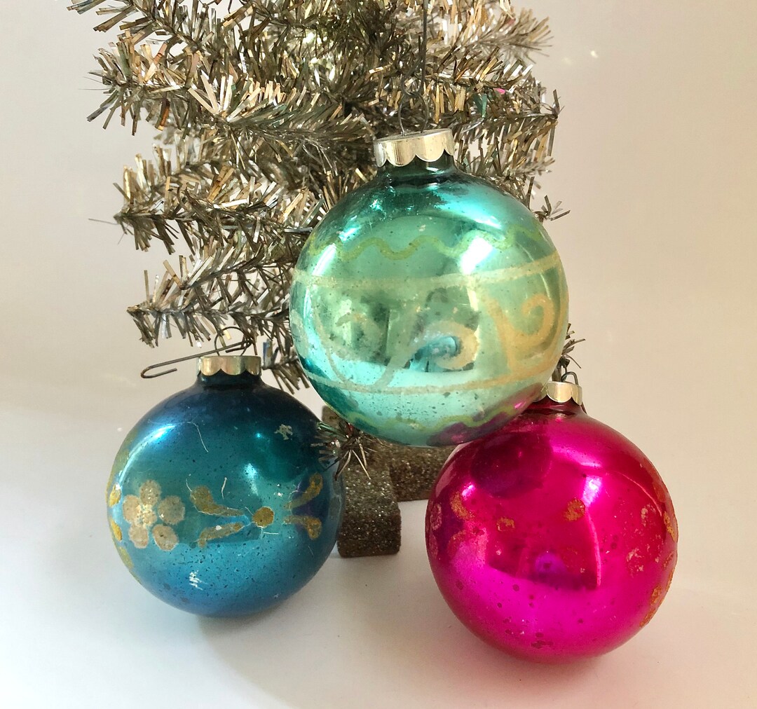 3 Mica Corning Glass Tree Ornaments Large Christmas Tree Etsy