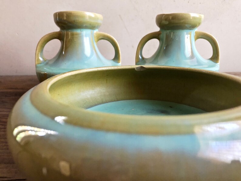 Arts Crafts Pottery FULPER Pottery Low Bowl Crystalline Jade Green