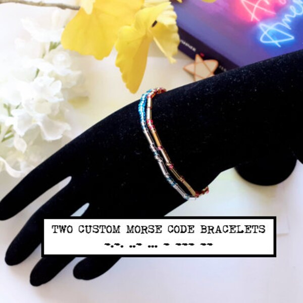 Two Custom Angels in America Morse Code Bracelets - Silver / Gold