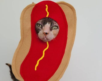 Hotdog costume for pets cats small dogs in felt redhot chicago dog tiktok instagram famous photoshoot photo prop photobooth funny outfit