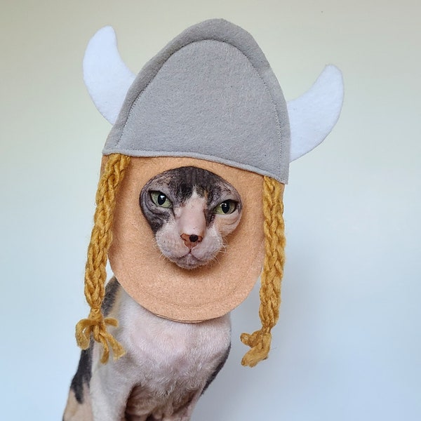 Brünhilde opera singer viking pet costume for cats small dogs vikings fan in soft felt with yarn braids pet wig costume