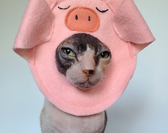 Pig piglet pet costume hat in soft pink lightweight felt for small pets cats small dogs