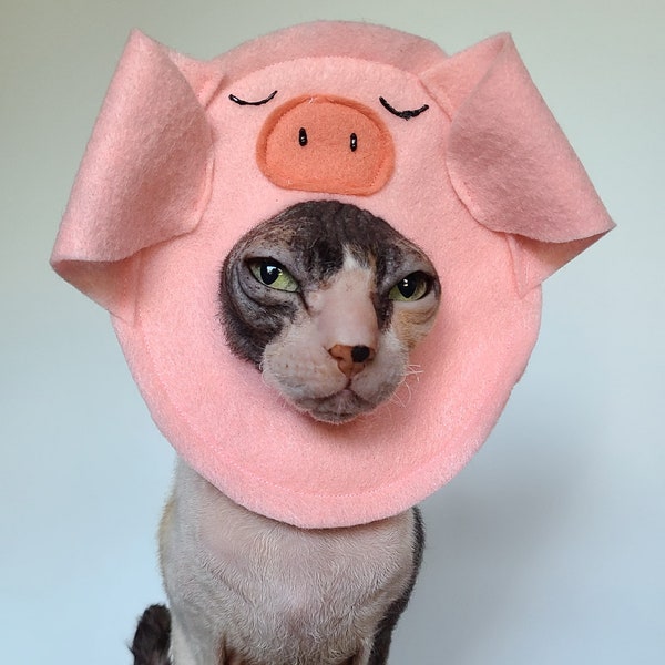 Pig piglet pet costume hat in soft pink lightweight felt for small pets cats small dogs