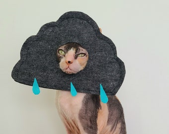 Rain Cloud Storm April Showers cat small dog pet costume in soft lightweight gray felt with blue raindrops