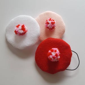 Pom beret hat for cats small dogs and pets in red white and pink image 4