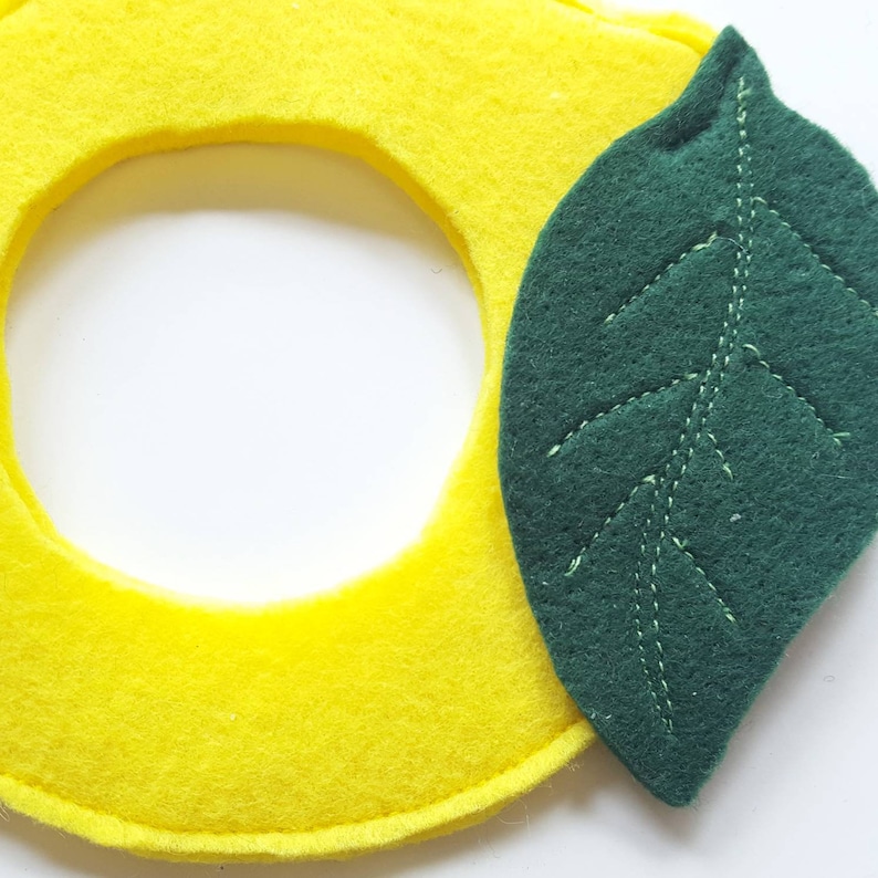 Lemon pet costume for cats small dogs and other pets in soft yellow with embroidered leaf image 4