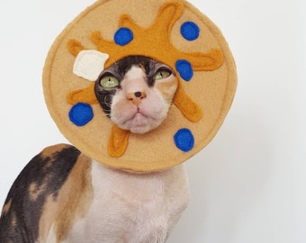 Blueberry pancake pet hat for cats dogs small pets in lightweight felt with blueberries butter and syrup details