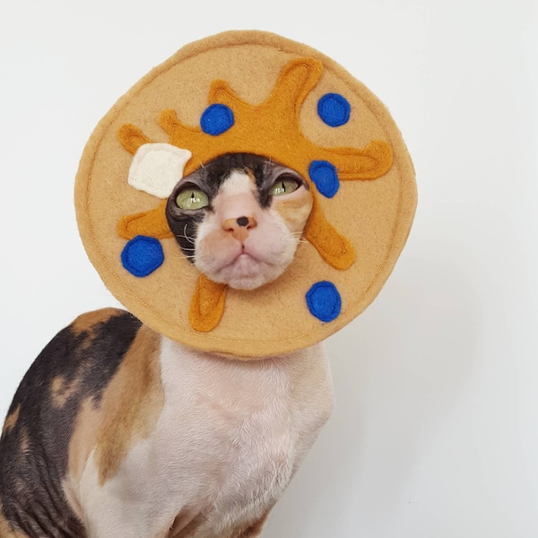 Blueberry pancake pet hat for cats dogs small pets in lightweight felt with blueberries butter and syrup details