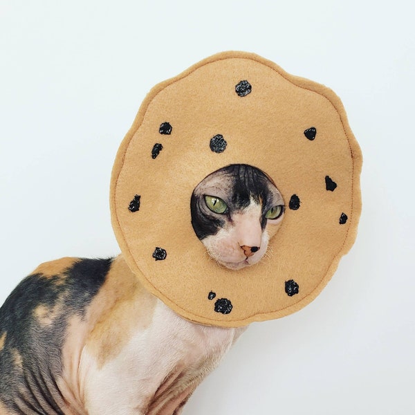 Chocolate chip cookie costume for cats and small dogs in lightweight soft felt with painted chocolate chips