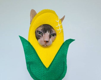 It's Corn pet costume for cats small dogs in lightweight bright felt a big lump with knobs funny tiktok meme tribute photobooth outfit