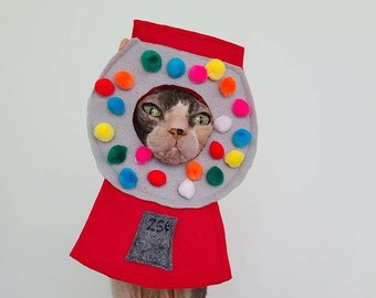 Gumball Machine pet costume for cats small dogs pets in soft colorful felt pompom funny animal costume tiktok instagram photo prop halloween