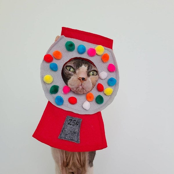 Gumball Machine pet costume for cats small dogs pets in soft colorful felt pompom funny animal costume tiktok instagram photo prop halloween